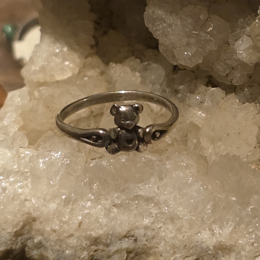 Sterling Silver Teddy Bear Ring in Silver